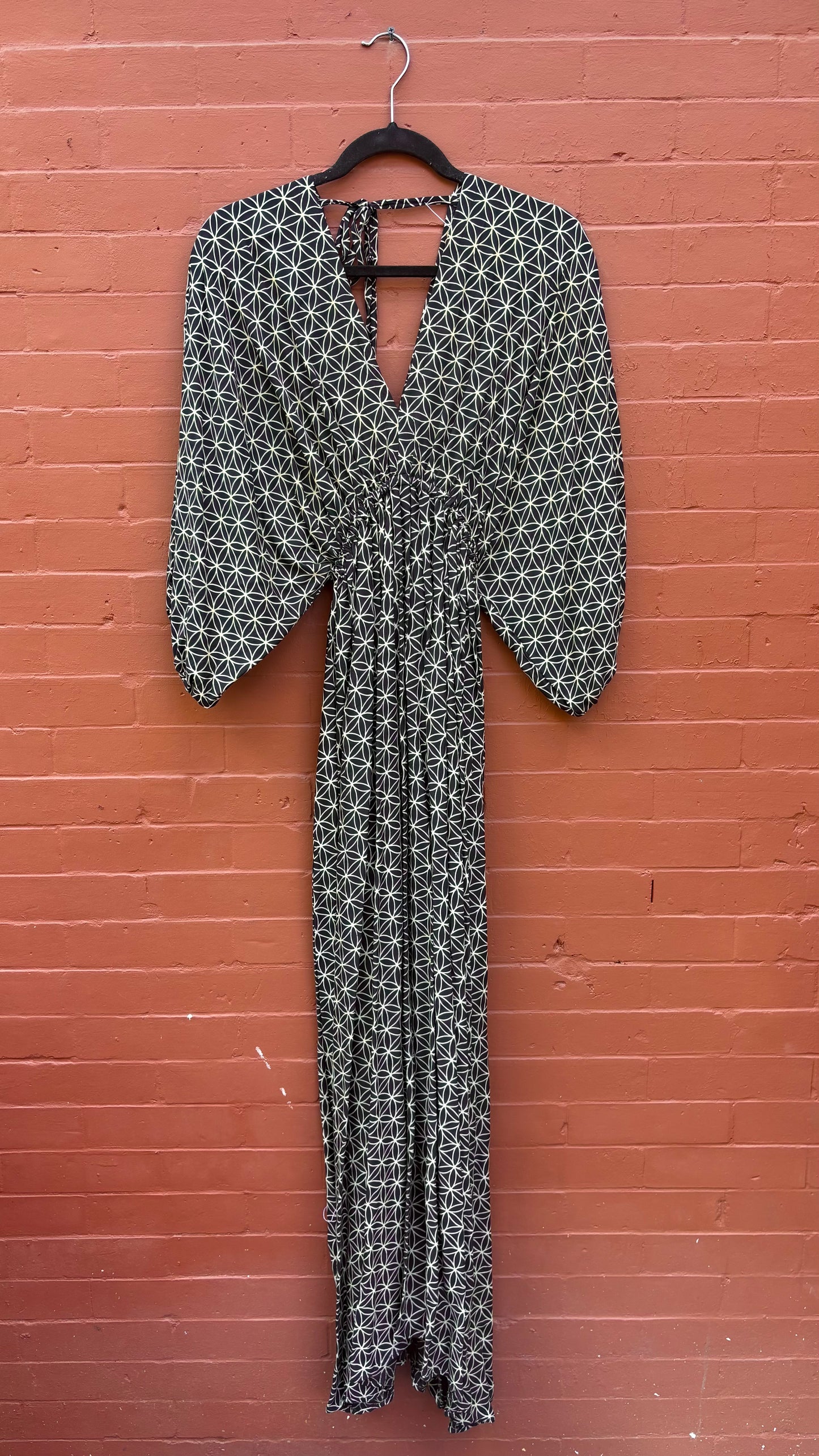 Thai Rayon Abstract Geometric Print Maxi Dress