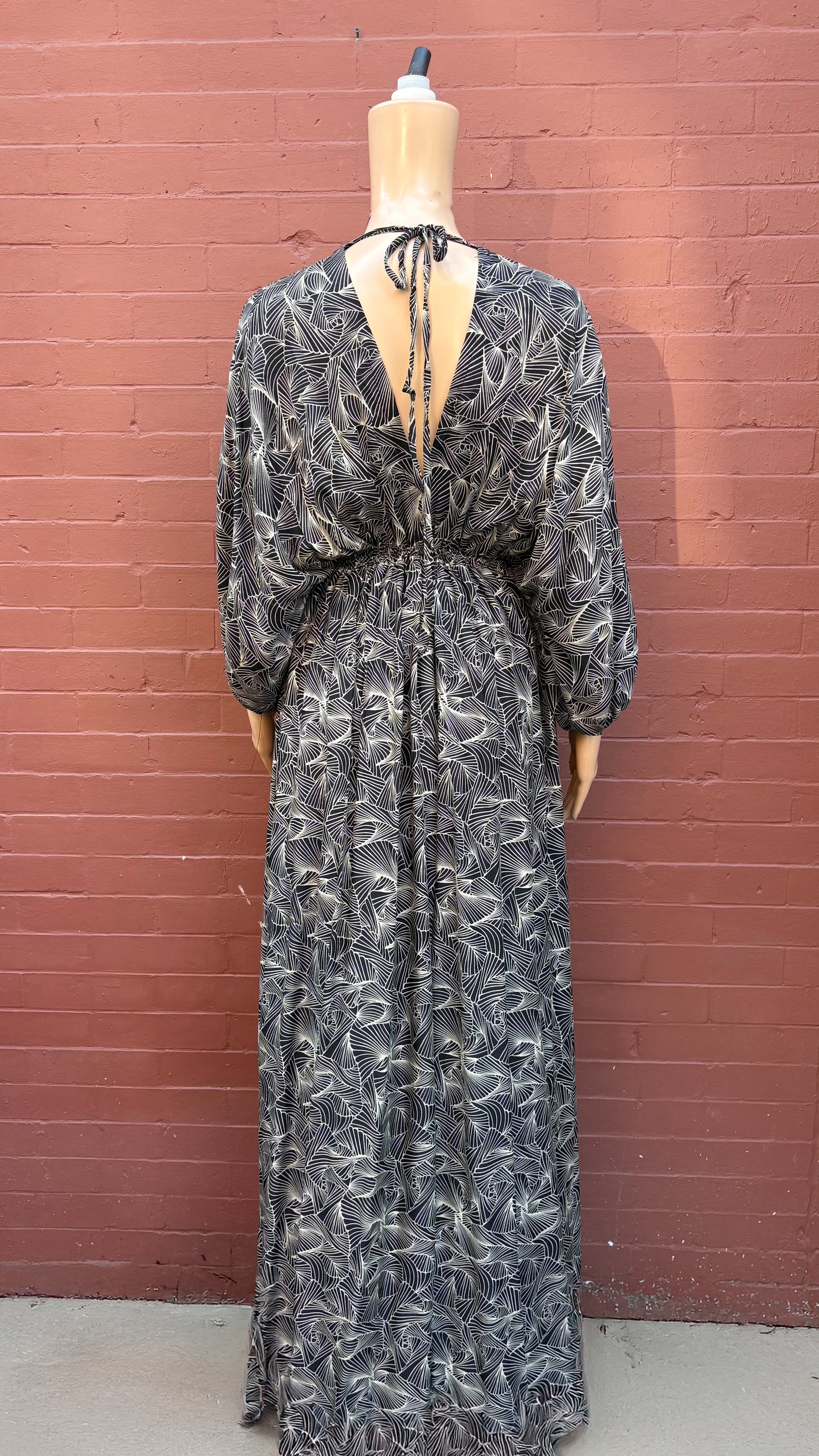 Thai Rayon Abstract Geometric Print Maxi Dress