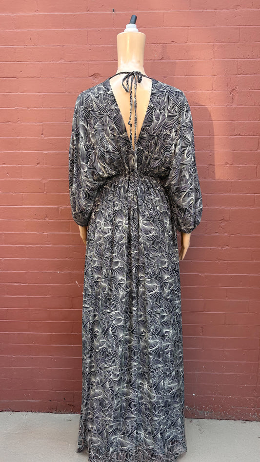 Thai Rayon Abstract Geometric Print Maxi Dress