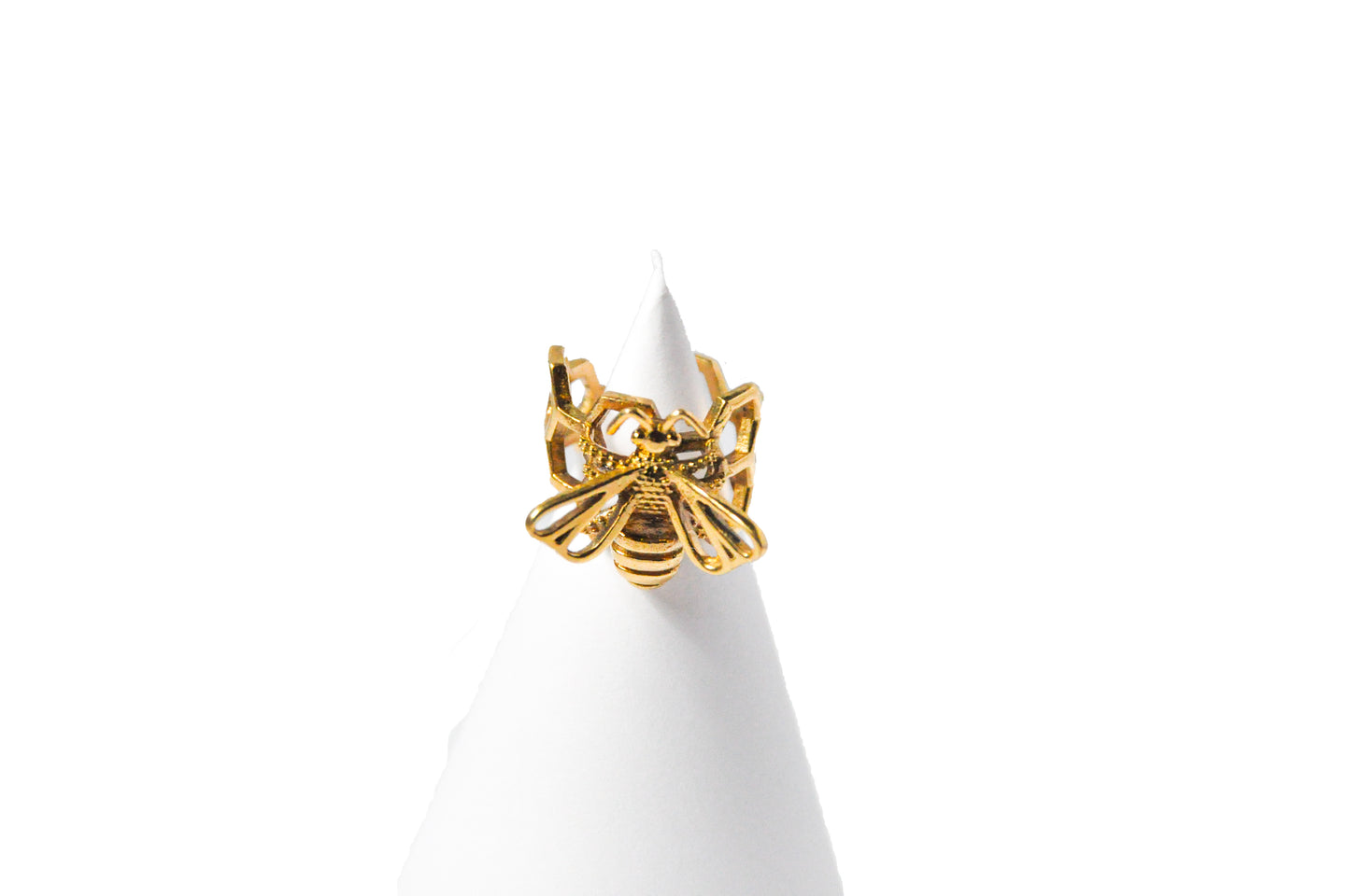 Adjustable Bee and Honeycomb Brass Ring