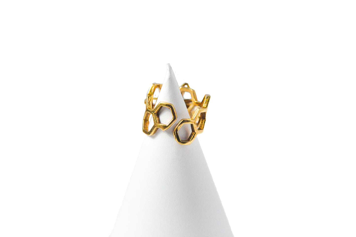 Adjustable Bee and Honeycomb Brass Ring