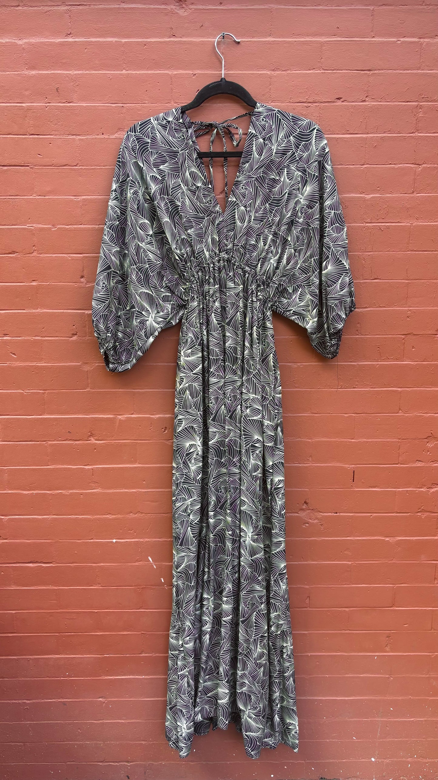 Thai Rayon Abstract Geometric Print Maxi Dress
