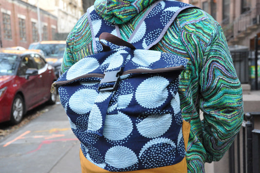 Collapsible Cotton Indigo Print Thai Backpack - Wholesale