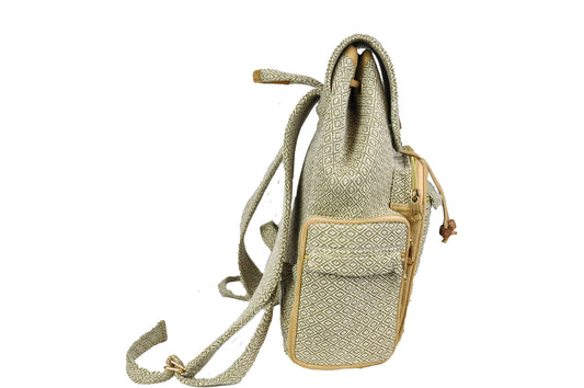 Pastel Organic Cotton & Leather Drawstring Backpack