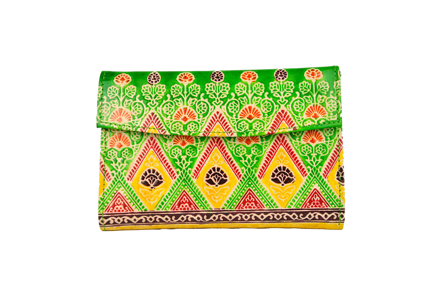 Barfi Embossed Leather Wallet – Vibrant Floral & Geometric Pattern