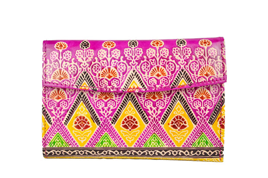 Barfi Embossed Leather Wallet – Vibrant Floral & Geometric Pattern