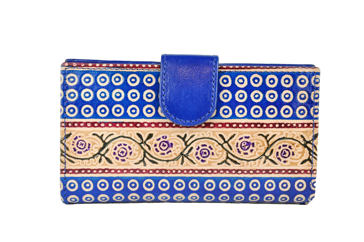 Bobby Flower Embossed Leather Wallet – Green Floral & Geometric Design