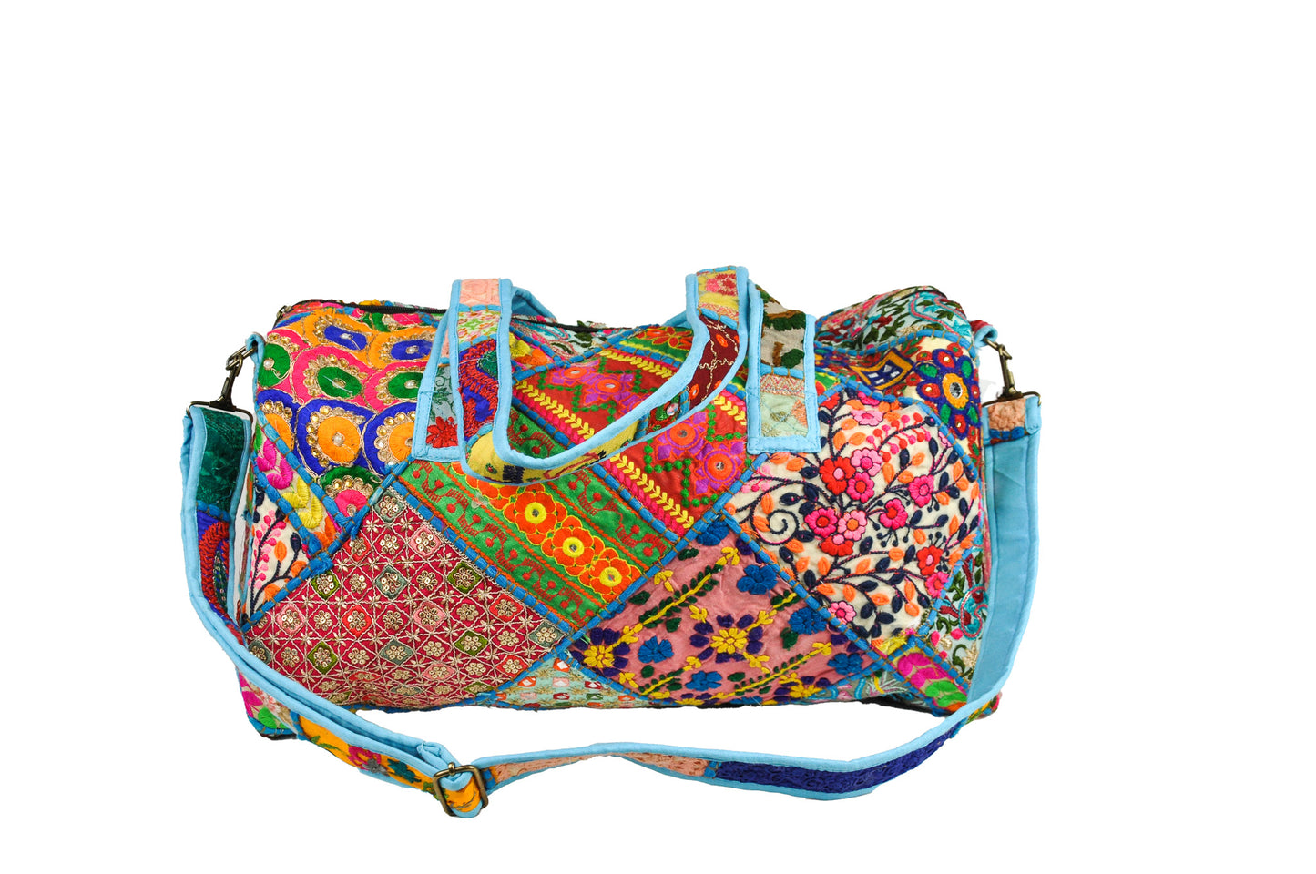 Dahlia Embroidered Patchwork Cotton Duffle Bag
