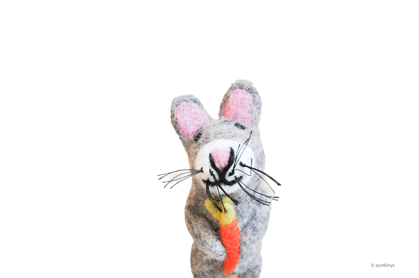 Grey Rabbit Felt Wool Finger Puppet