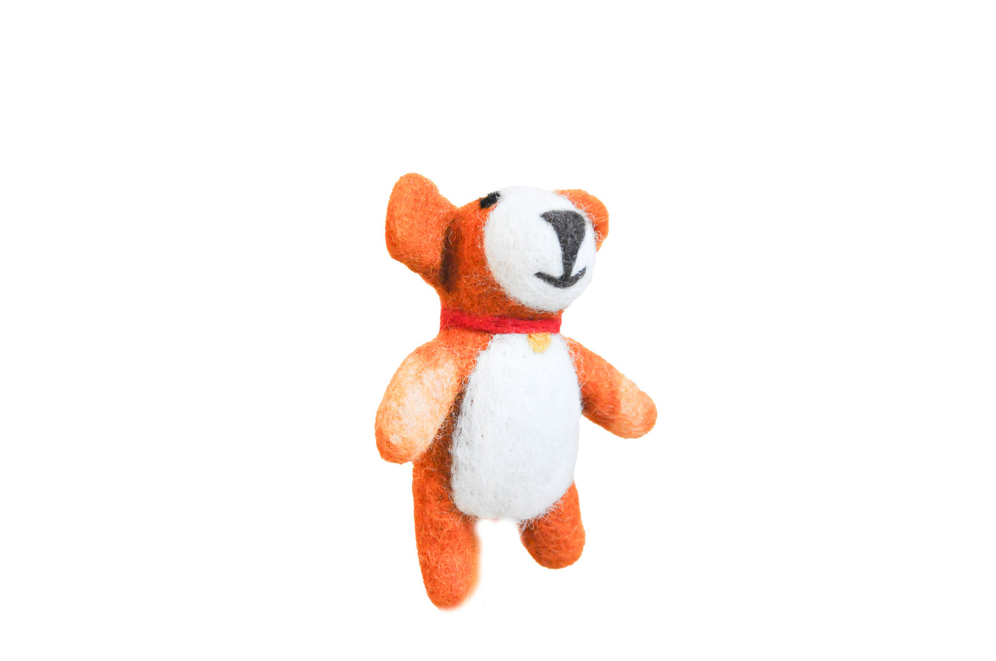 Orange Dog with Bell Felt Wool Finger Puppet