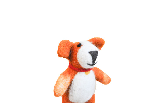 Orange Dog with Bell Felt Wool Finger Puppet