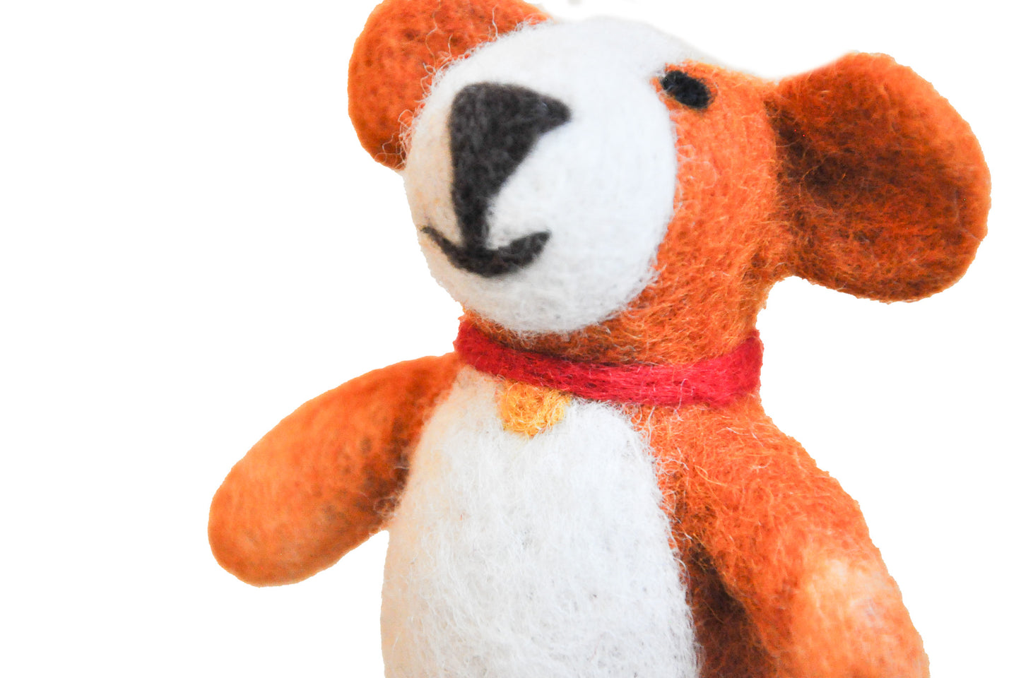 Orange Dog with Bell Felt Wool Finger Puppet