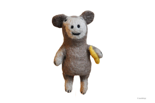 Monkey with Banana Felt Wool Finger Puppet