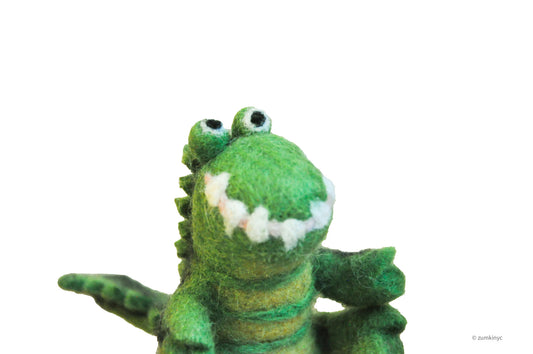 Sitting Crocodile Felt Wool Finger Puppet