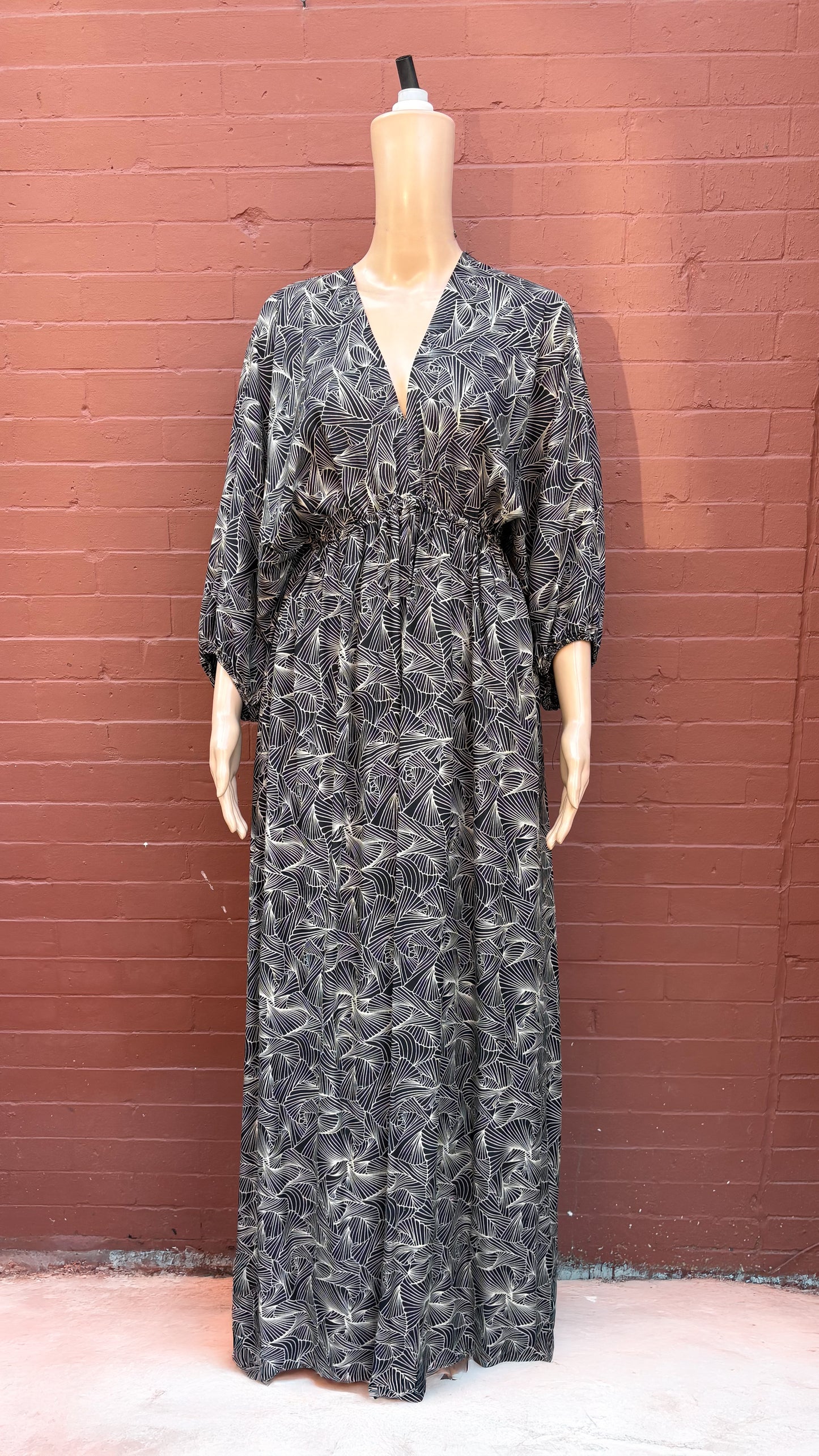 Thai Rayon Abstract Geometric Print Maxi Dress