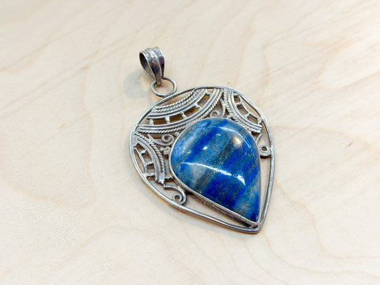 Sterling Silver Lapis Lazuli Teardrop Pendant – Handcrafted in India