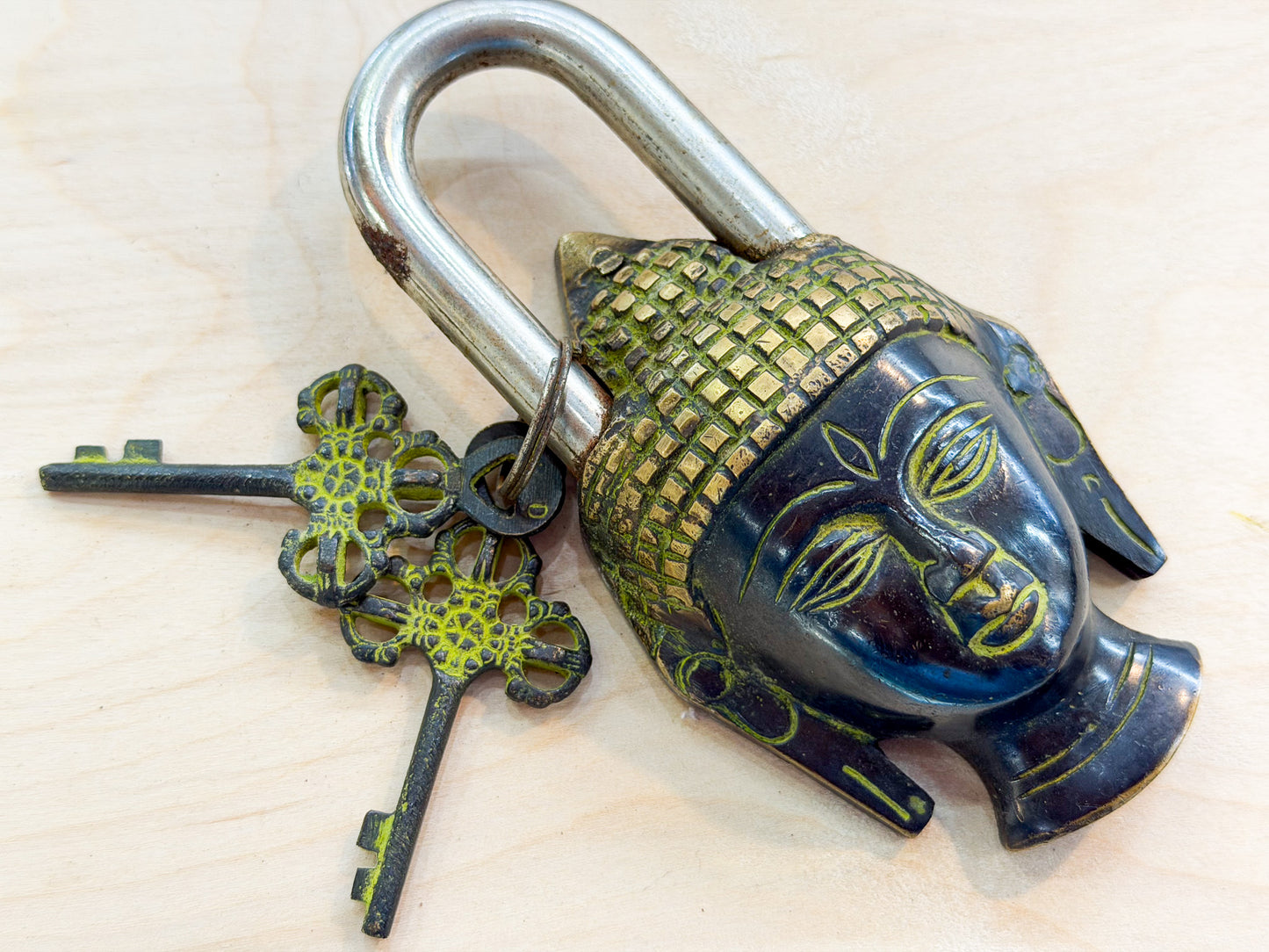 Buddha Head Brass Padlock – Handmade Spiritual Lock from Nepal