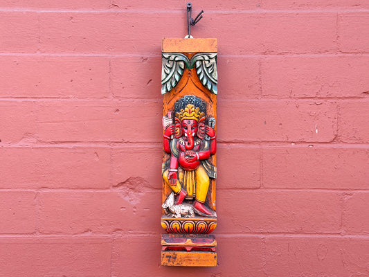 Hand-Carved Wooden Ganesha Wall Hanging – Reclaimed Wood Art from Nepal