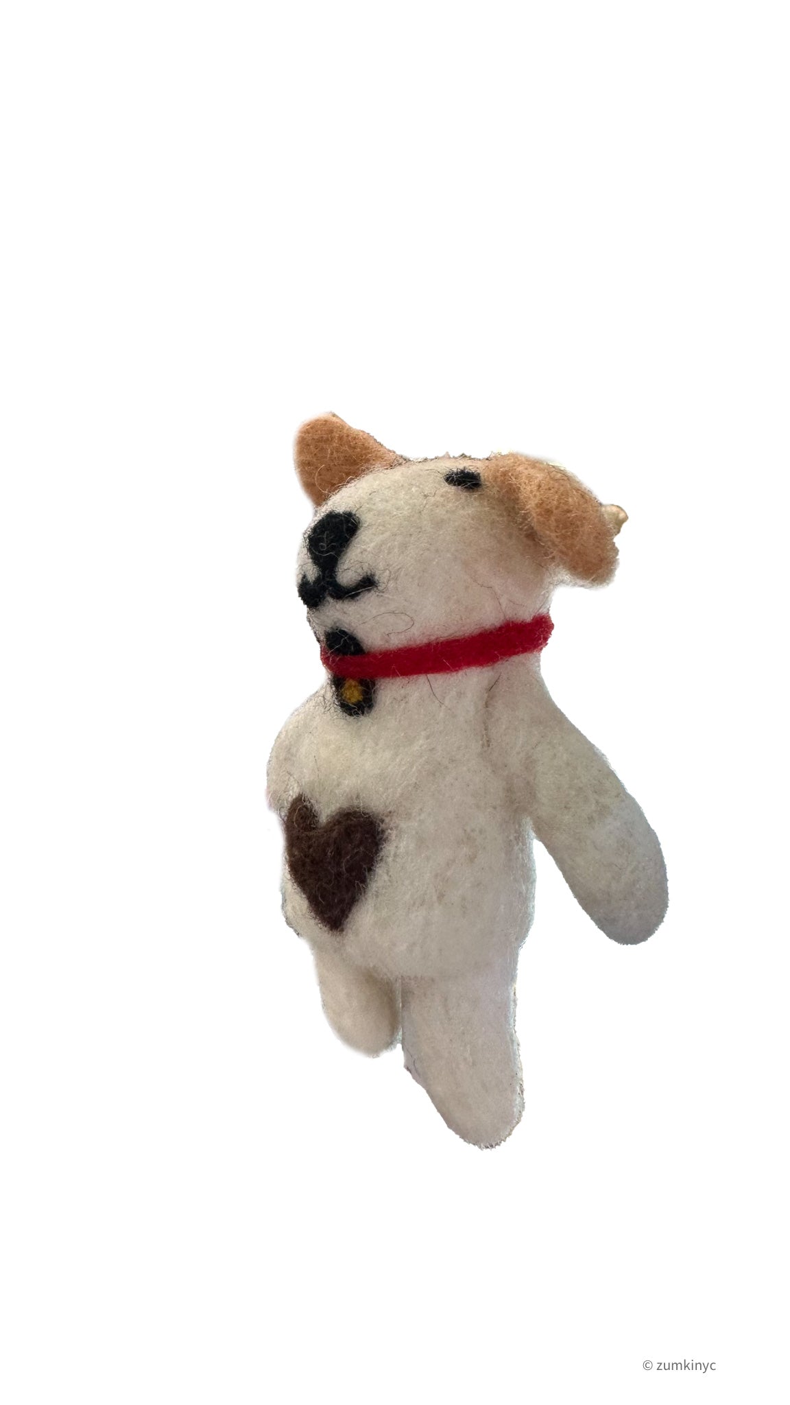 Brown Dog with Heart and Bell Wool Felt Finger Puppet