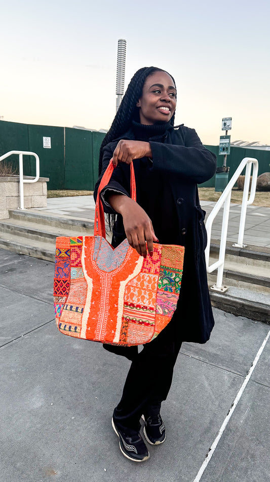 Primrose Structured Everyday One of a Kind Embellished Patchwork Tote - Wholesale