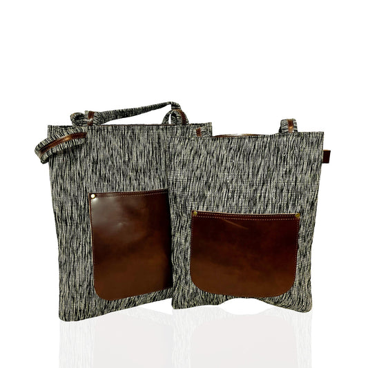 Jasmine Heavy Handloom Cotton Leather Strap Tote - Wholesale