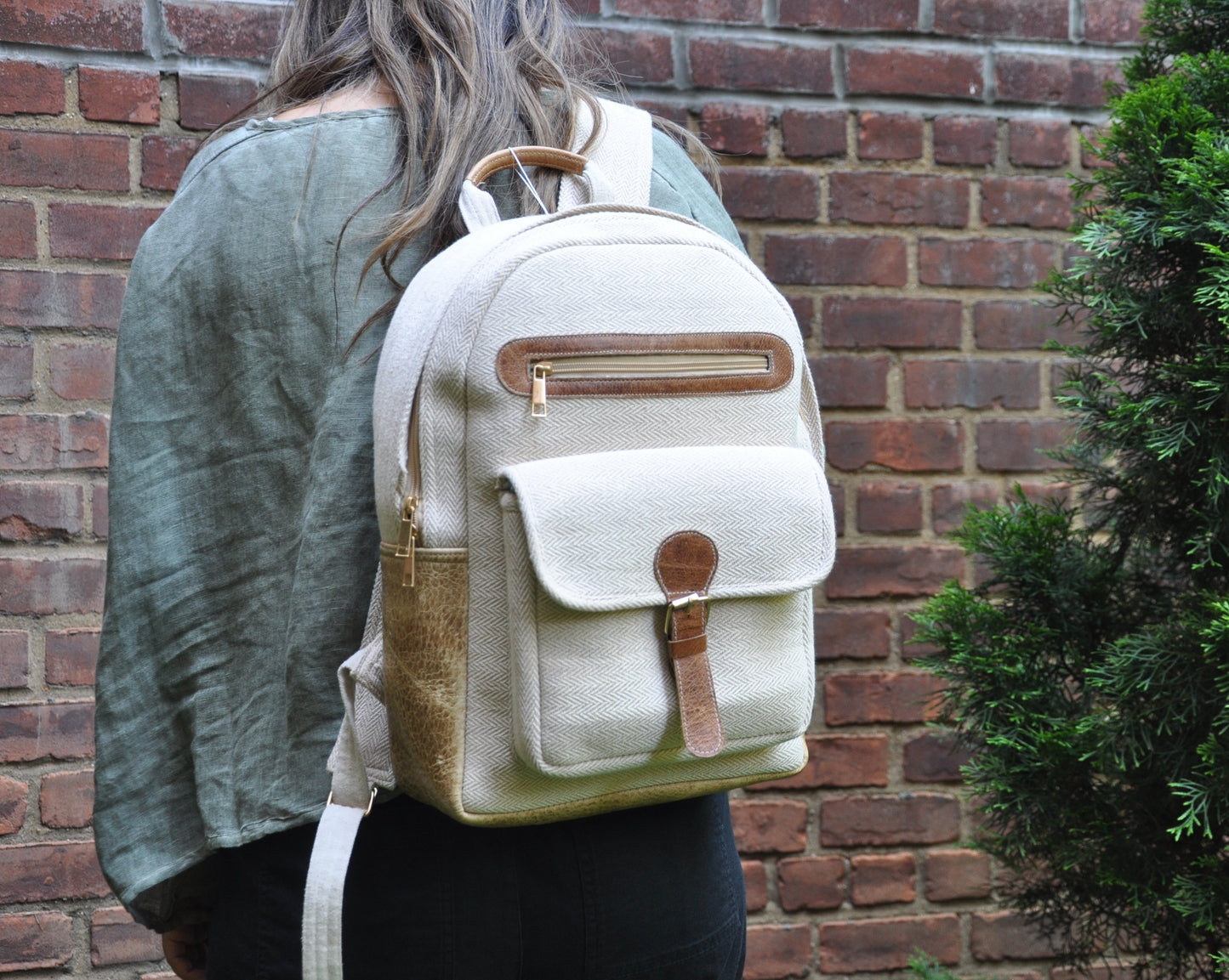 Bergamot Cotton/Hemp and Leather Backpack