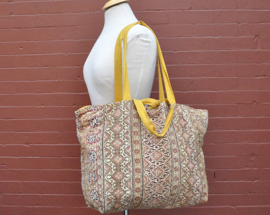 Reversible Cotton Kantha Tote with Double Strap