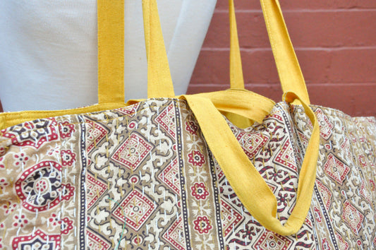 Reversible Cotton Kantha Tote with Double Strap