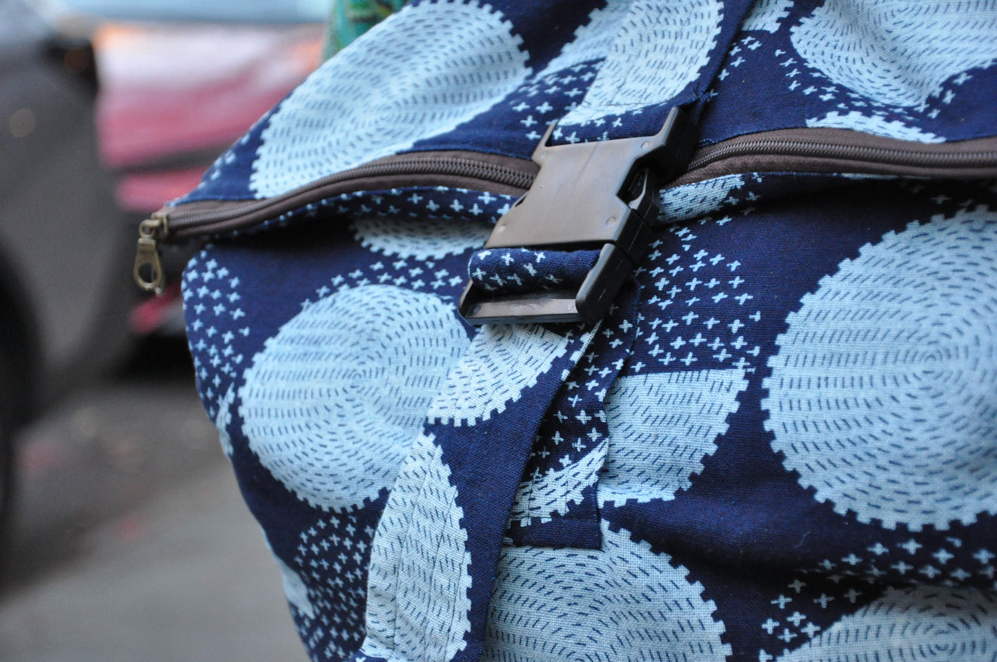 Collapsible Cotton Indigo Print Thai Backpack