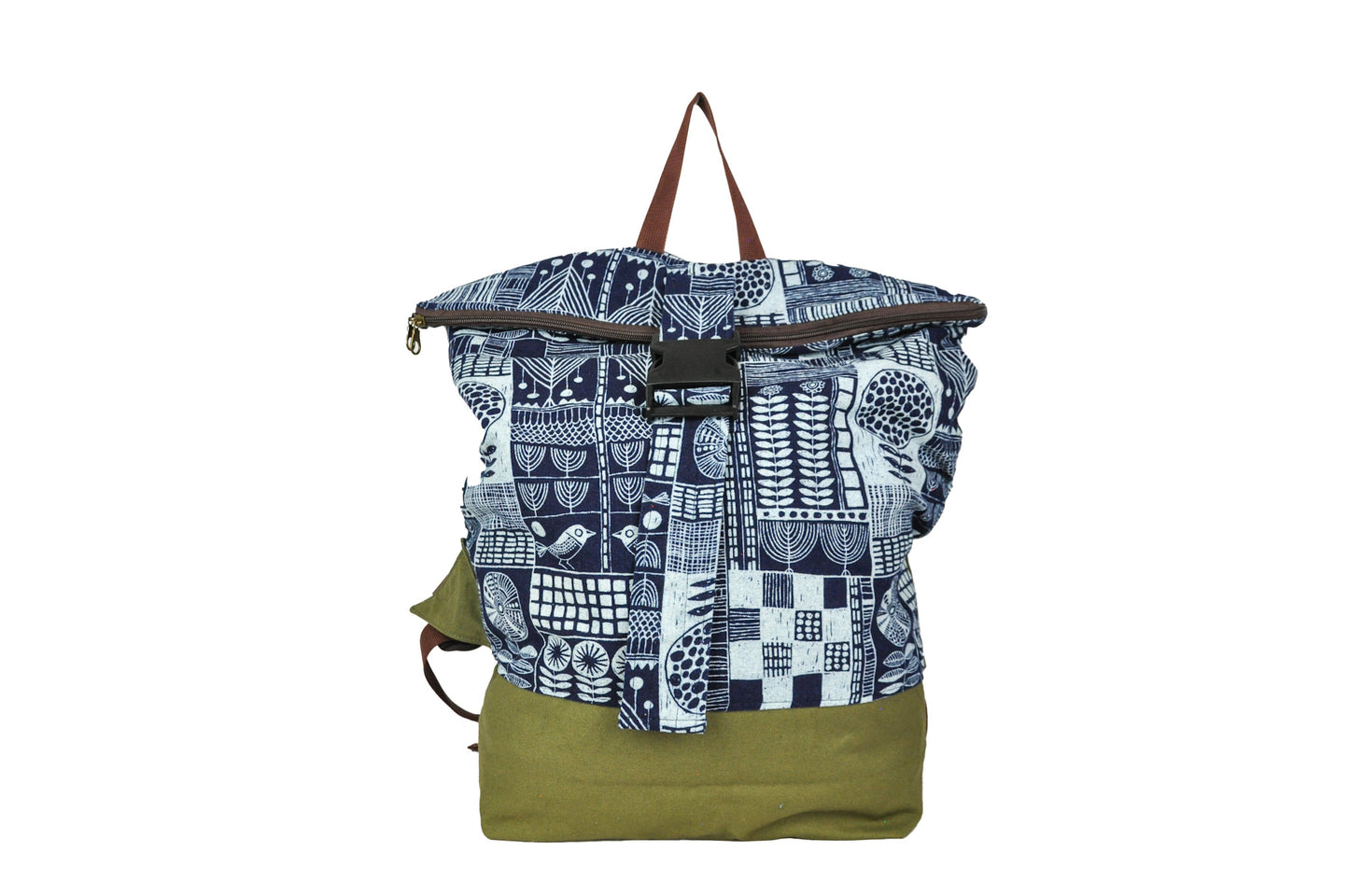 Collapsible Cotton Indigo Print Thai Backpack