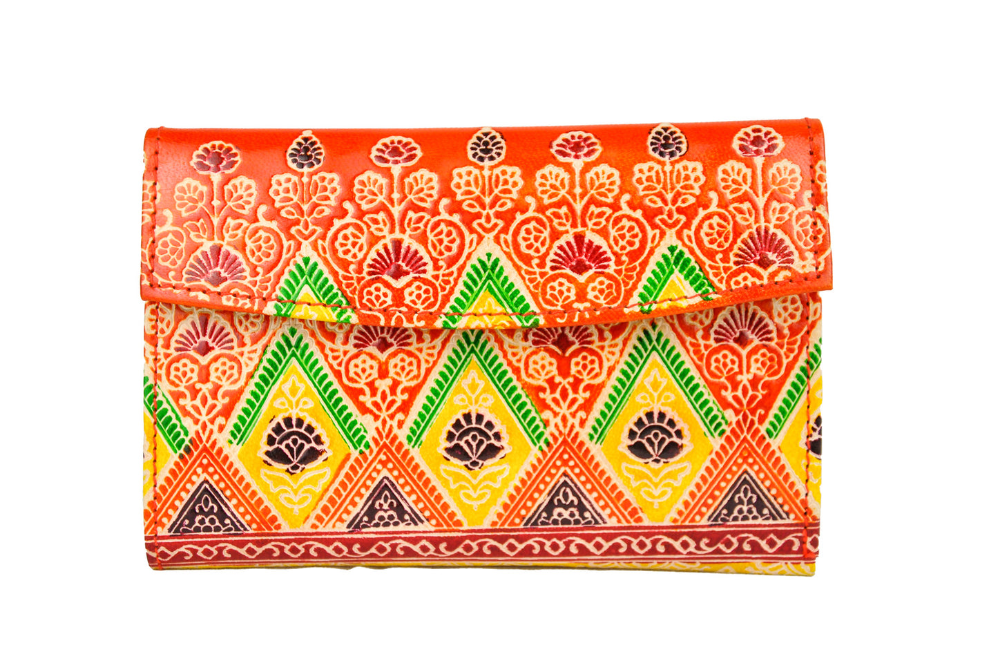 Barfi Embossed Leather Wallet – Vibrant Floral & Geometric Pattern