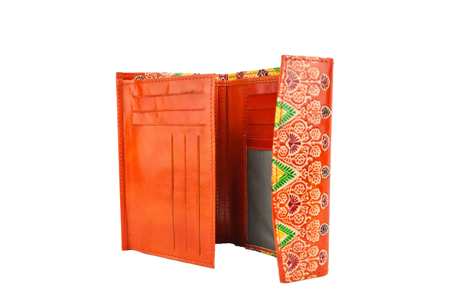 Barfi Embossed Leather Wallet – Vibrant Floral & Geometric Pattern