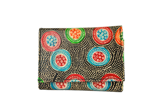 Dot Embossed Circle Trifold Small Leather Wallet
