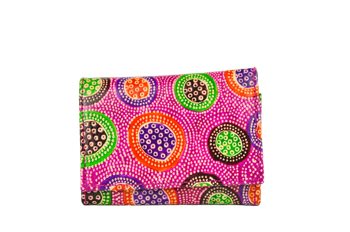 Dot Embossed Circle Trifold Small Leather Wallet