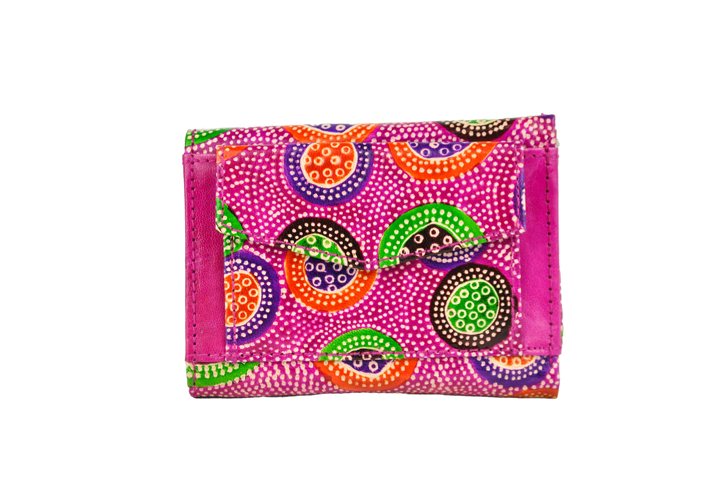 Dot Embossed Circle Trifold Small Leather Wallet
