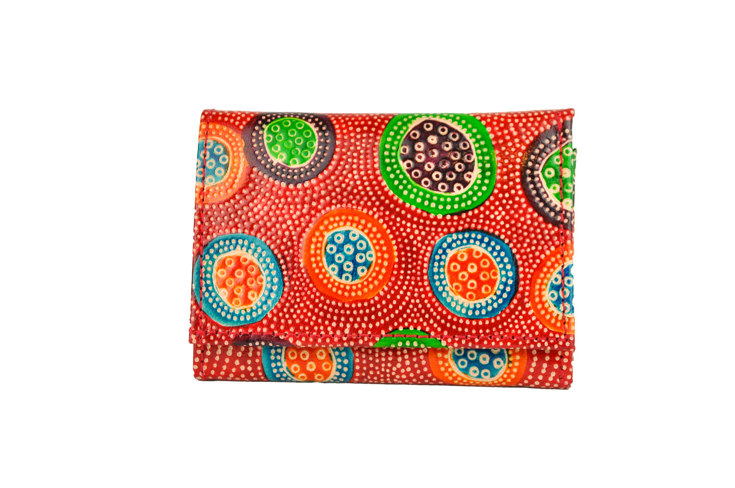 Dot Embossed Circle Trifold Small Leather Wallet
