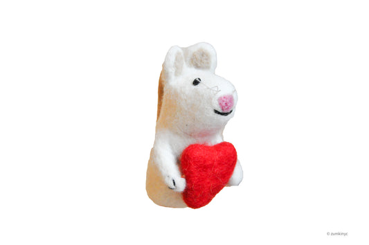 Mouse with Heart Felt Wool Finger Puppet