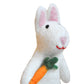 White Rabbit with Carrot Felt Wool Finger Puppet