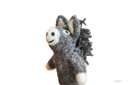 1/2 Donkey Felt Wool Finger Puppet