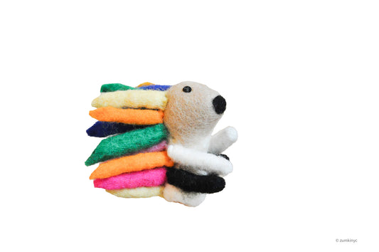 Rainbow Hedgehog Felt Wool Finger Puppet