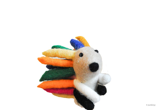 Rainbow Hedgehog Felt Wool Finger Puppet