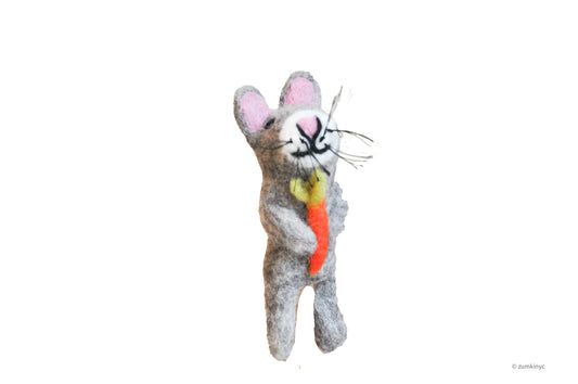 Grey Rabbit Felt Wool Finger Puppet