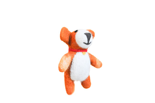 Orange Dog with Bell Felt Wool Finger Puppet