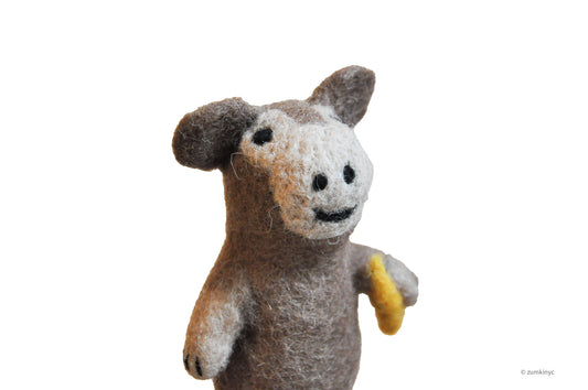 Monkey with Banana Felt Wool Finger Puppet