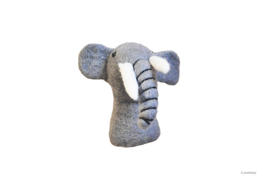 1/2 Light Grey Elephant Felt Wool Finger Puppet