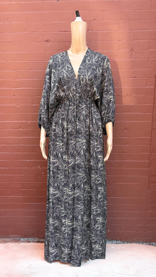 Thai Rayon Abstract Geometric Print Maxi Dress