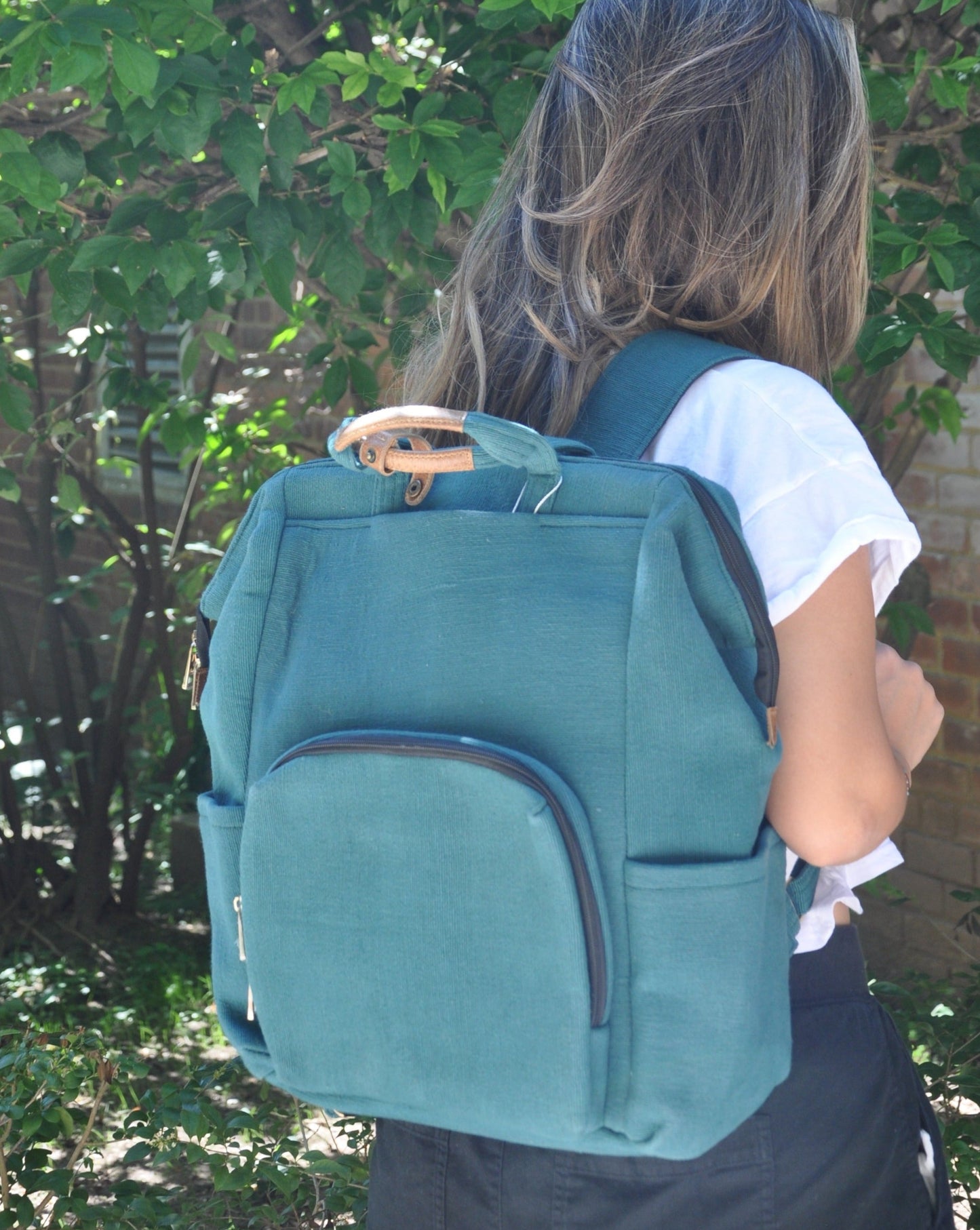 green cotton backpack