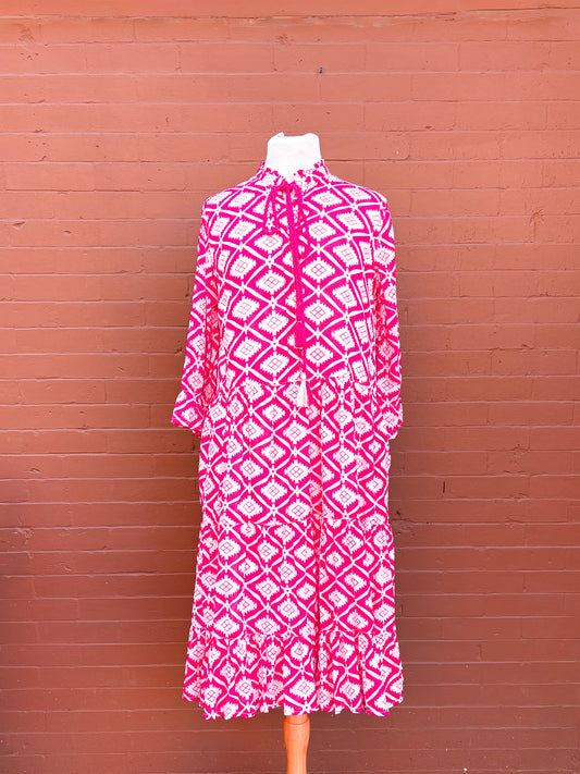 Handcrafted Cotton Midi Dress – Block Print Boho Resort Wear