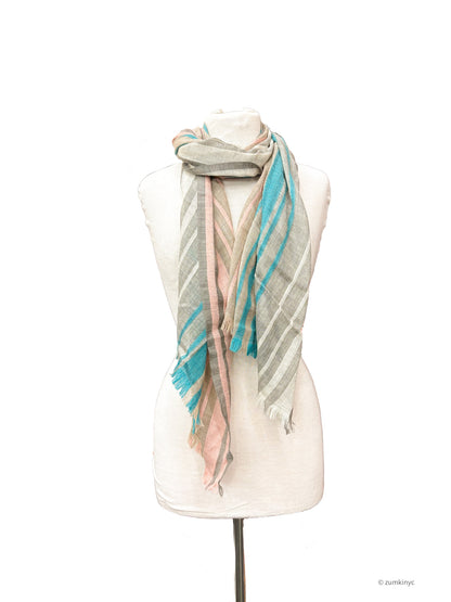 Handwoven Shelly Wool Stole – Lightweight Striped Wool Scarf from India