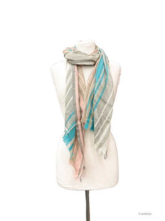 Handwoven Shelly Wool Stole – Lightweight Striped Wool Scarf from India